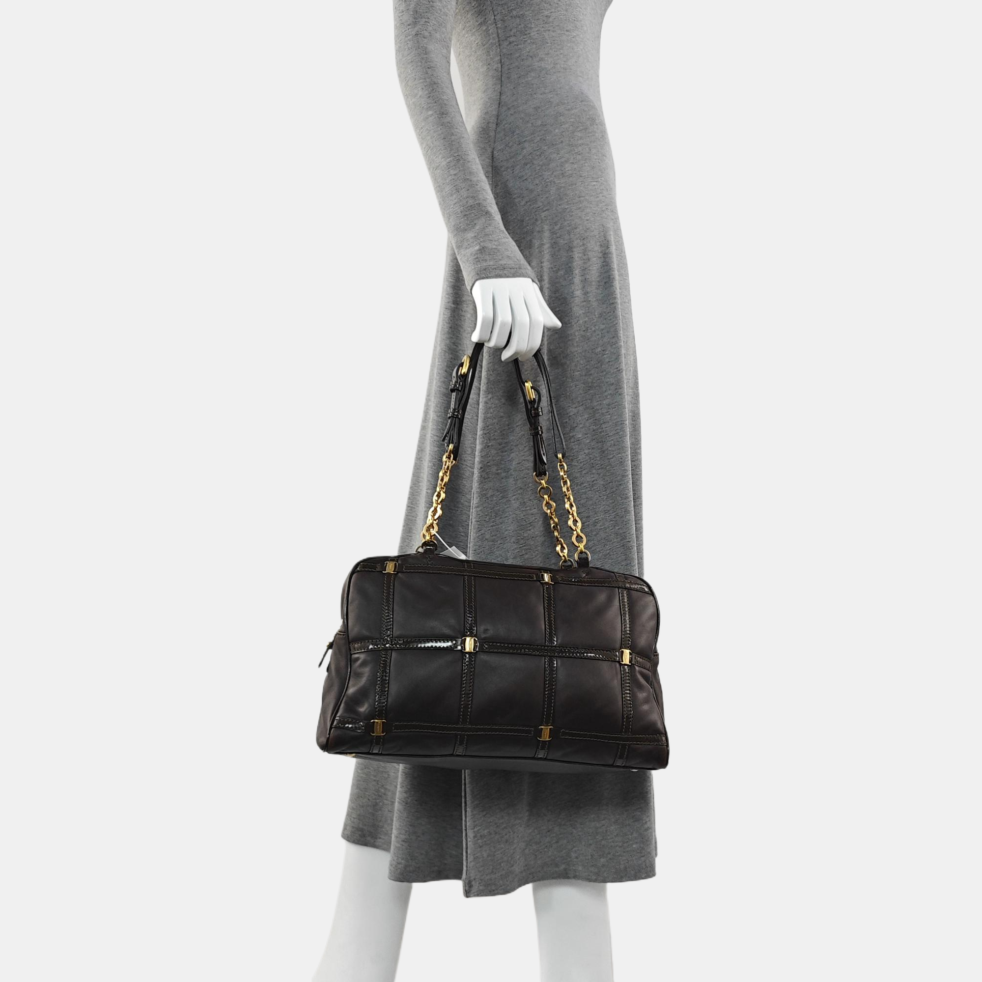 Quilted Calfskin Top Handle Bag Brown