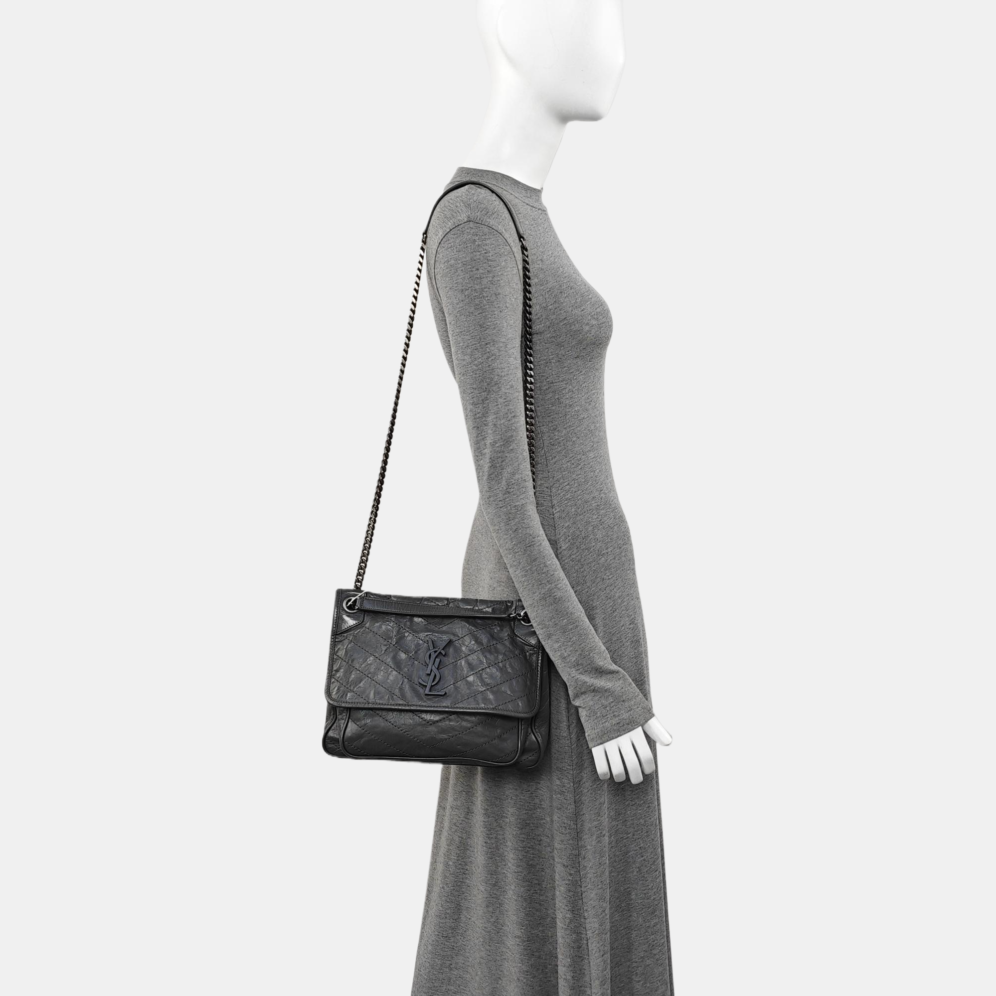 NIKI Medium Chevron Calfskin Gray
