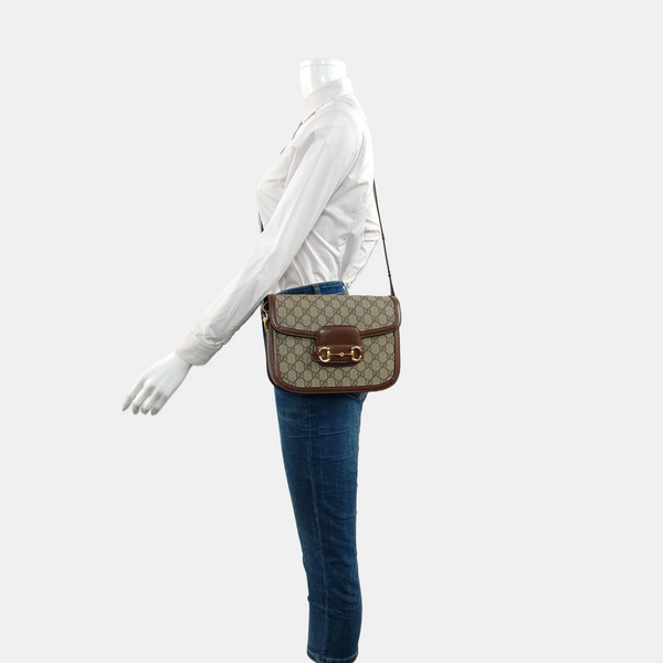 Horsebit 1955 Medium Monogram Coated Canvas Beige