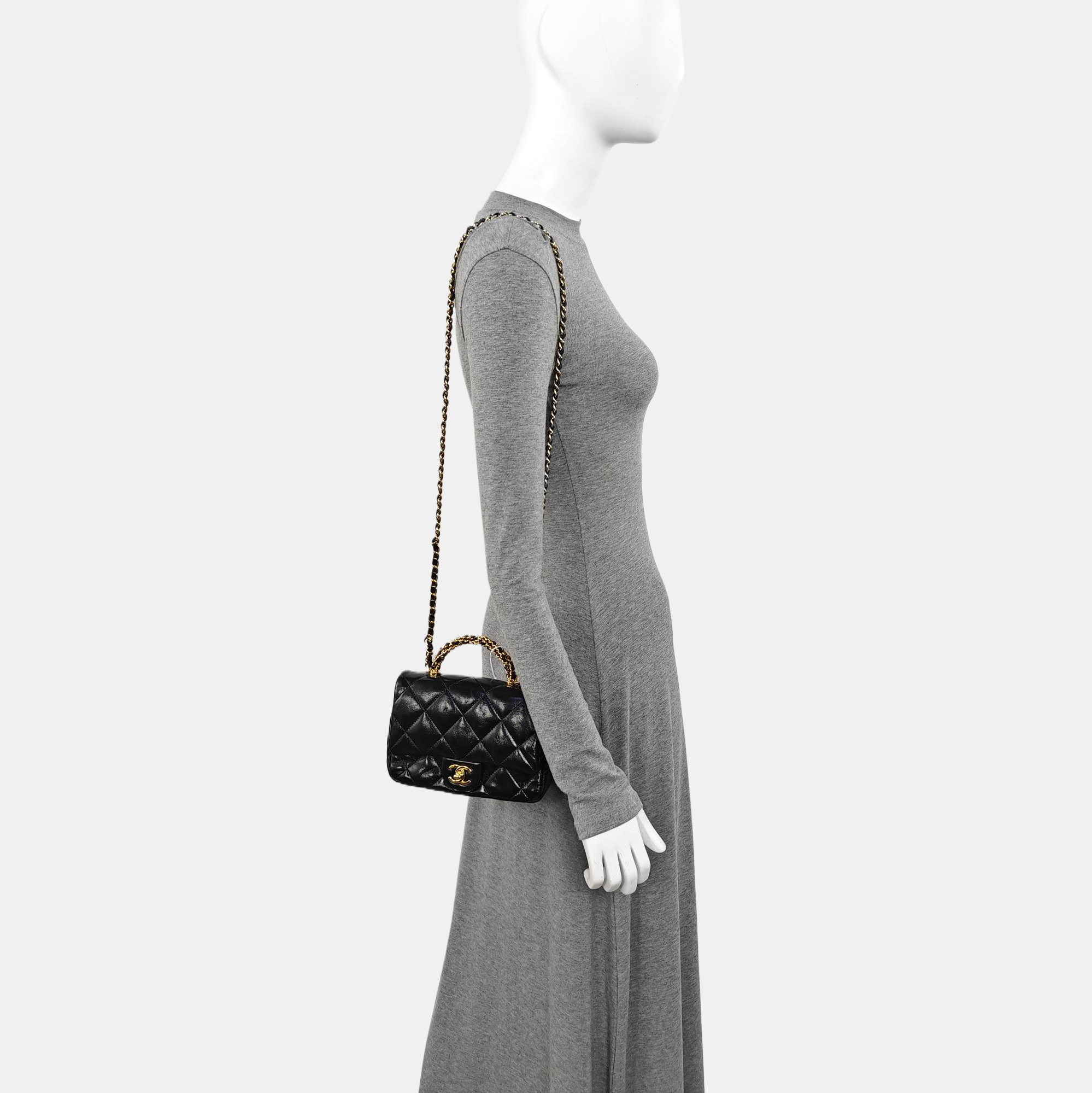 Quilted Lambskin Shoulder Bag Mini Black