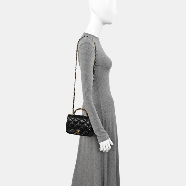 Quilted Lambskin Shoulder Bag Mini Black