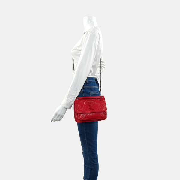NIKI Small Chevron Calfskin Red
