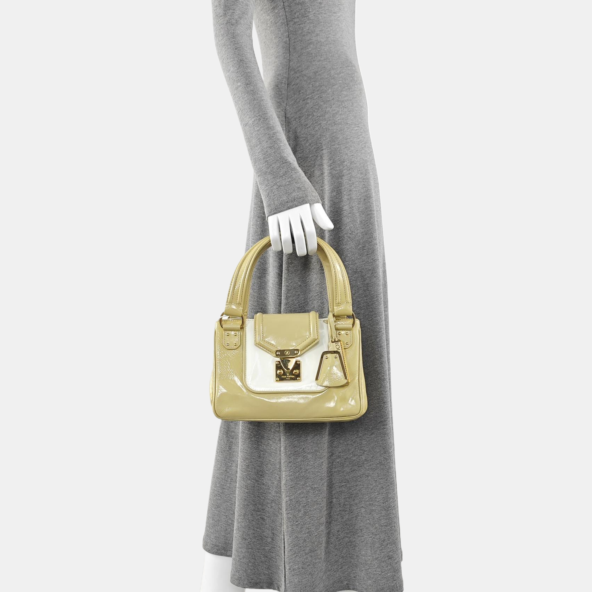 Patent Leather Top Handle Bag Yellow