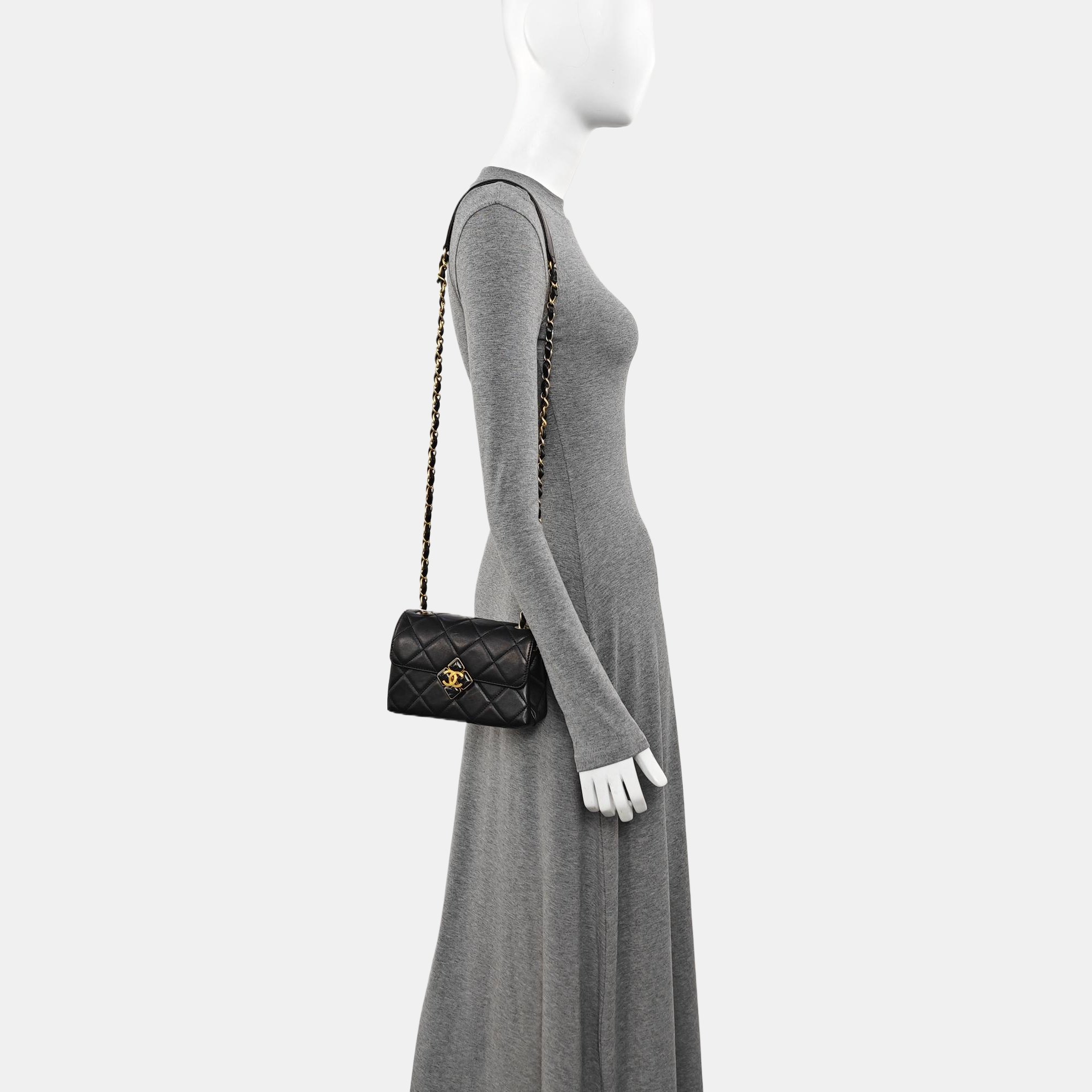 Quilted Lambskin Shoulder Bag Mini Black