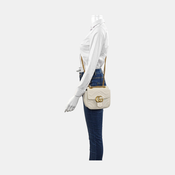 GG Marmont Mini Quilted Calfskin White