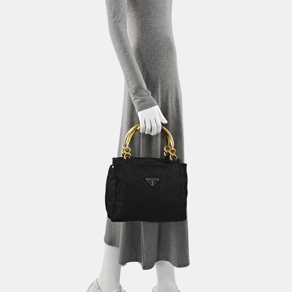 Nylon Top Handle Bag Black