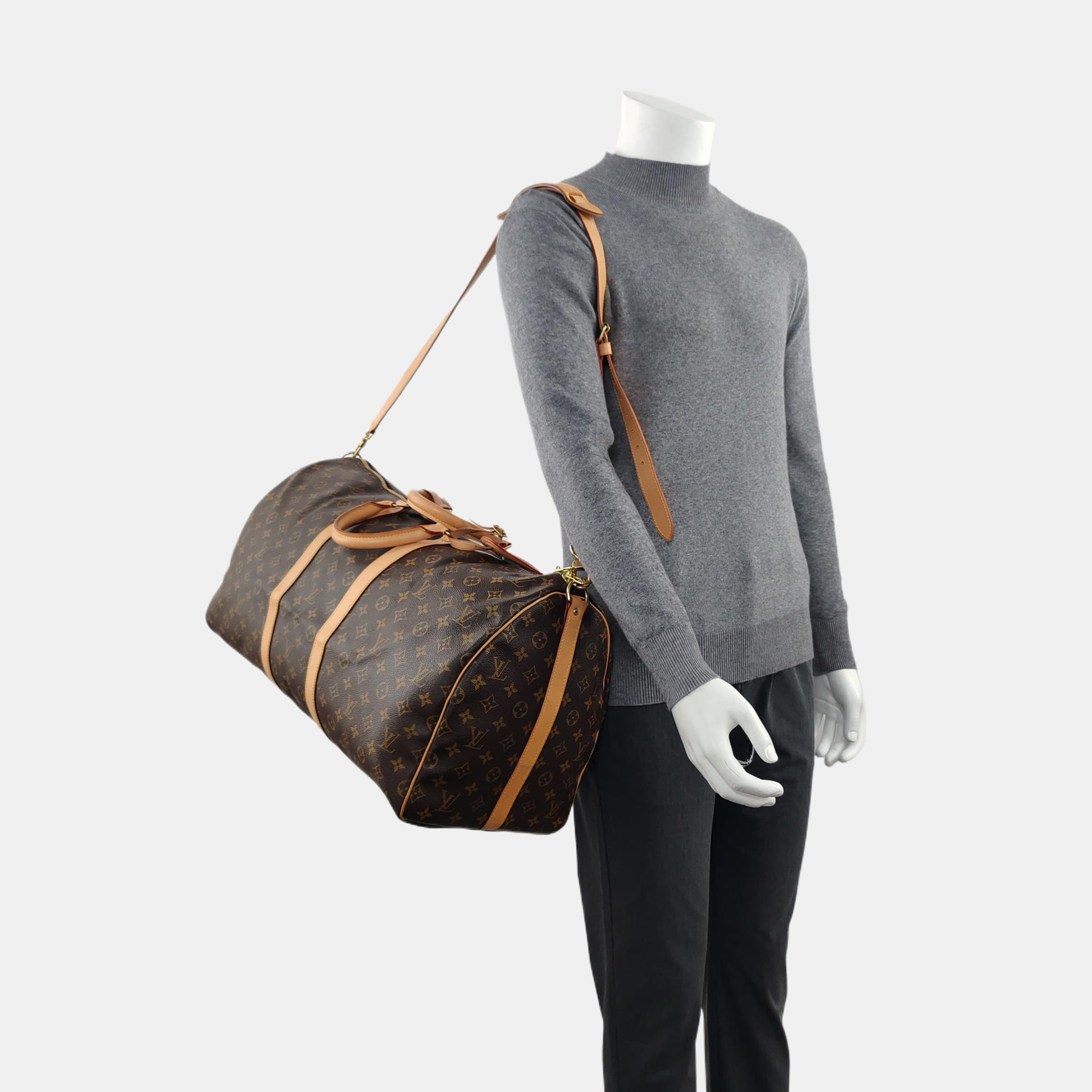 KEEPALL 55 Monogram Coated Canvas Brown