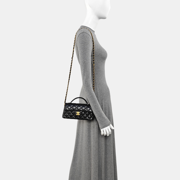 Quilted Lambskin Shoulder Bag Black