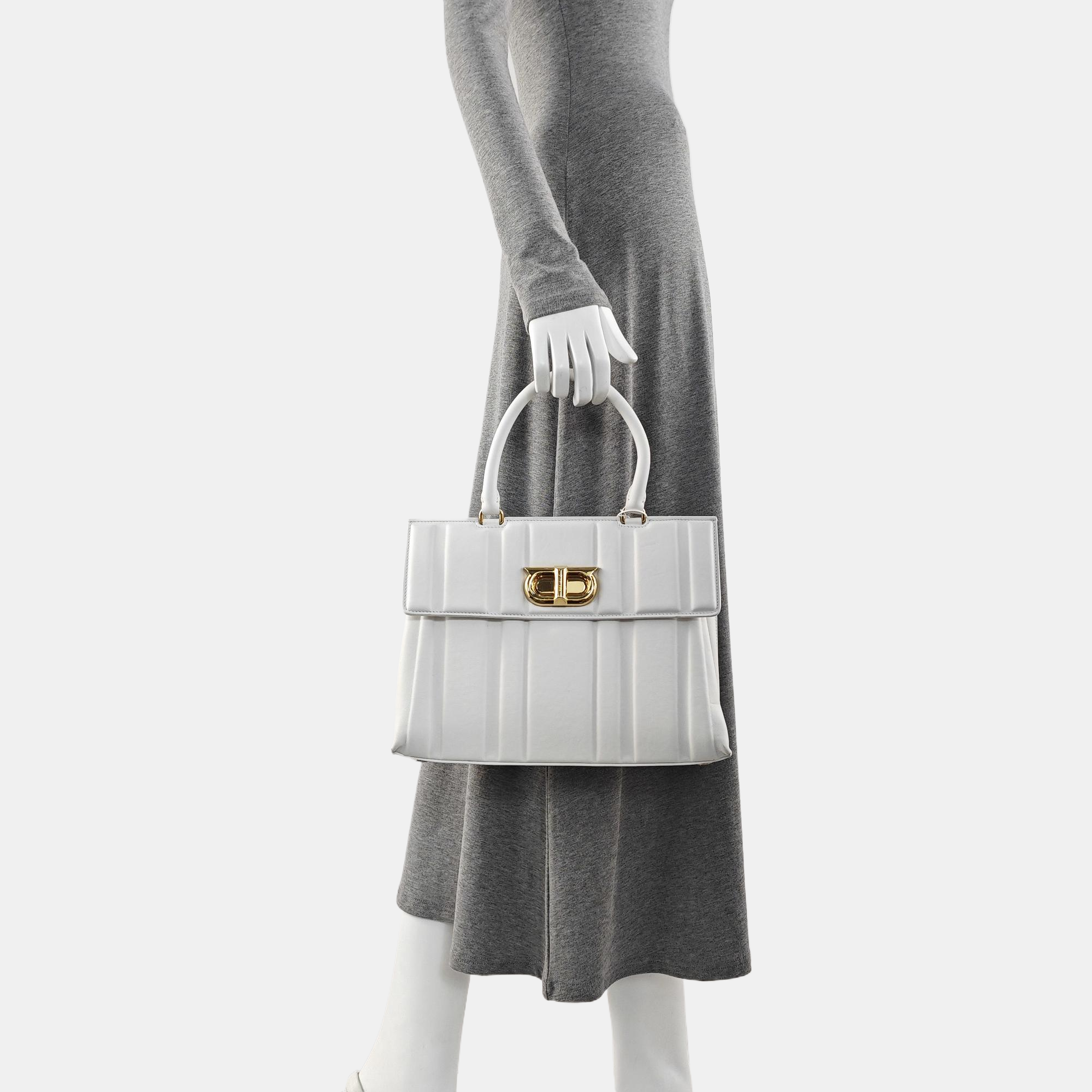 Quilted Calfskin Top Handle Bag White