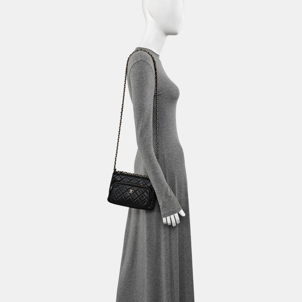 Quilted Lambskin Shoulder Bag Black