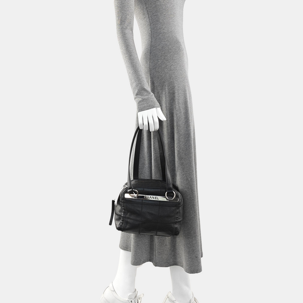 Quilted Grained Calfskin Shoulder Bag Black