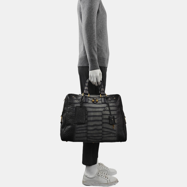 Calfskin Top Handle Bag Gray