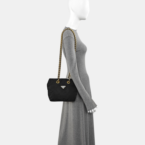 Quilted Nylon Shoulder Bag Black
