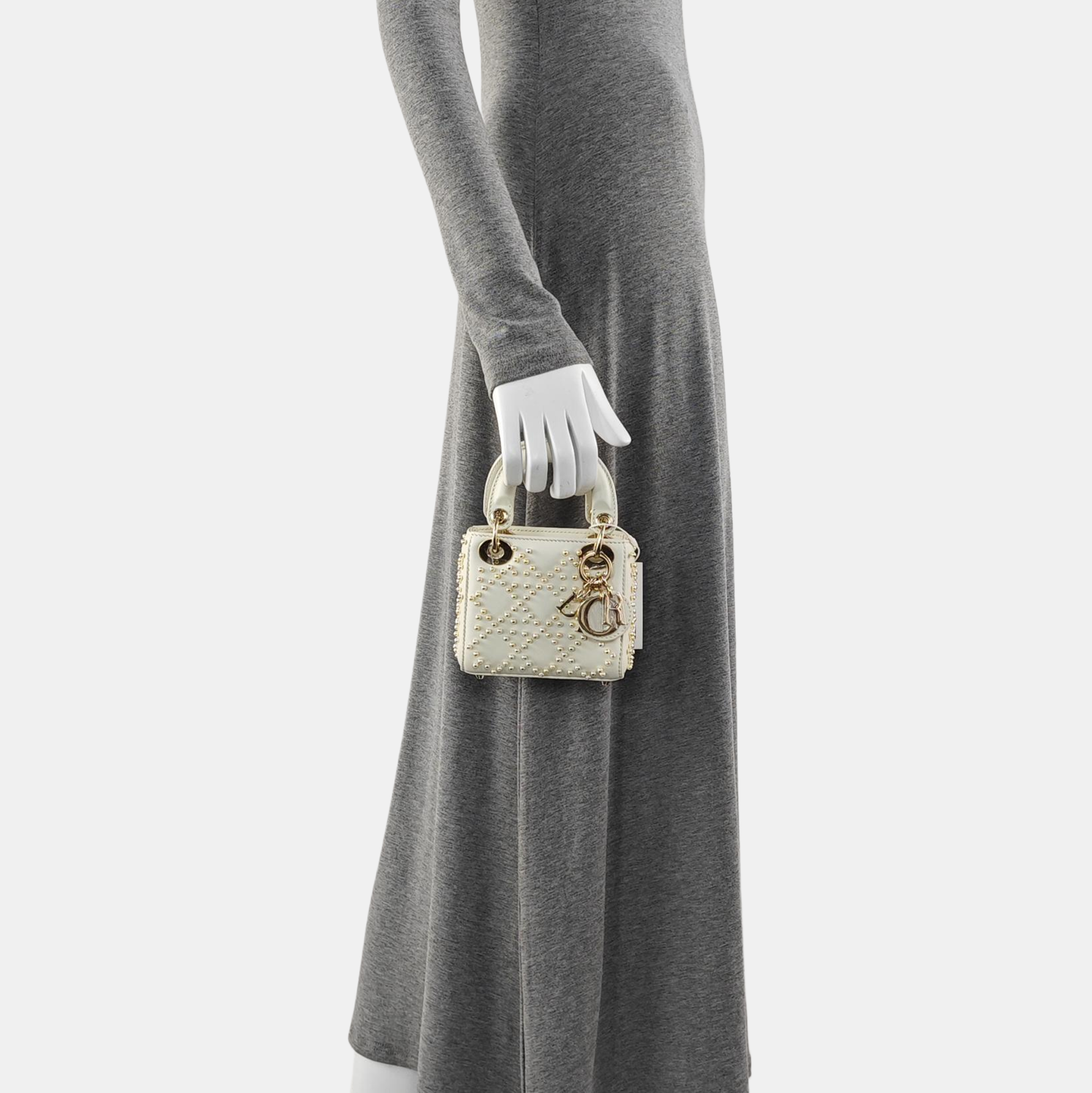Authenticated pre-owned  Lady Dior Super Mini Quilted Lambskin White - Tote Bag at Looply