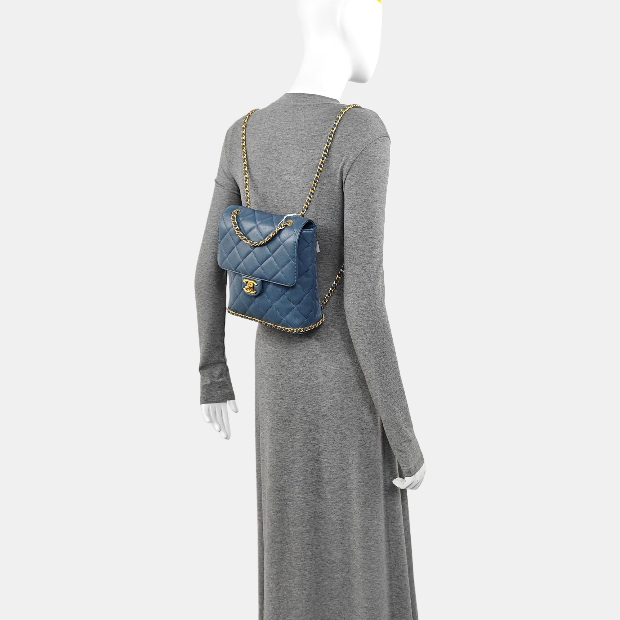 Quilted Grained Calfskin Backpack Blue