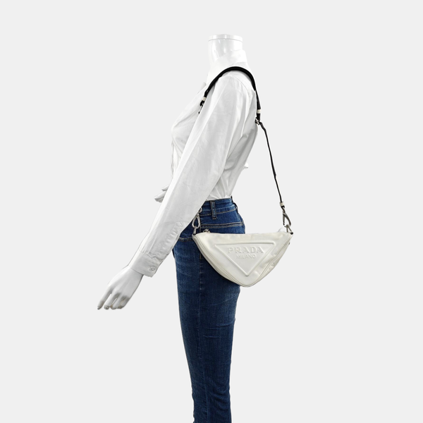 Authenticated pre-owned  Triangle Calfskin White - Crossbody Bag at Looply