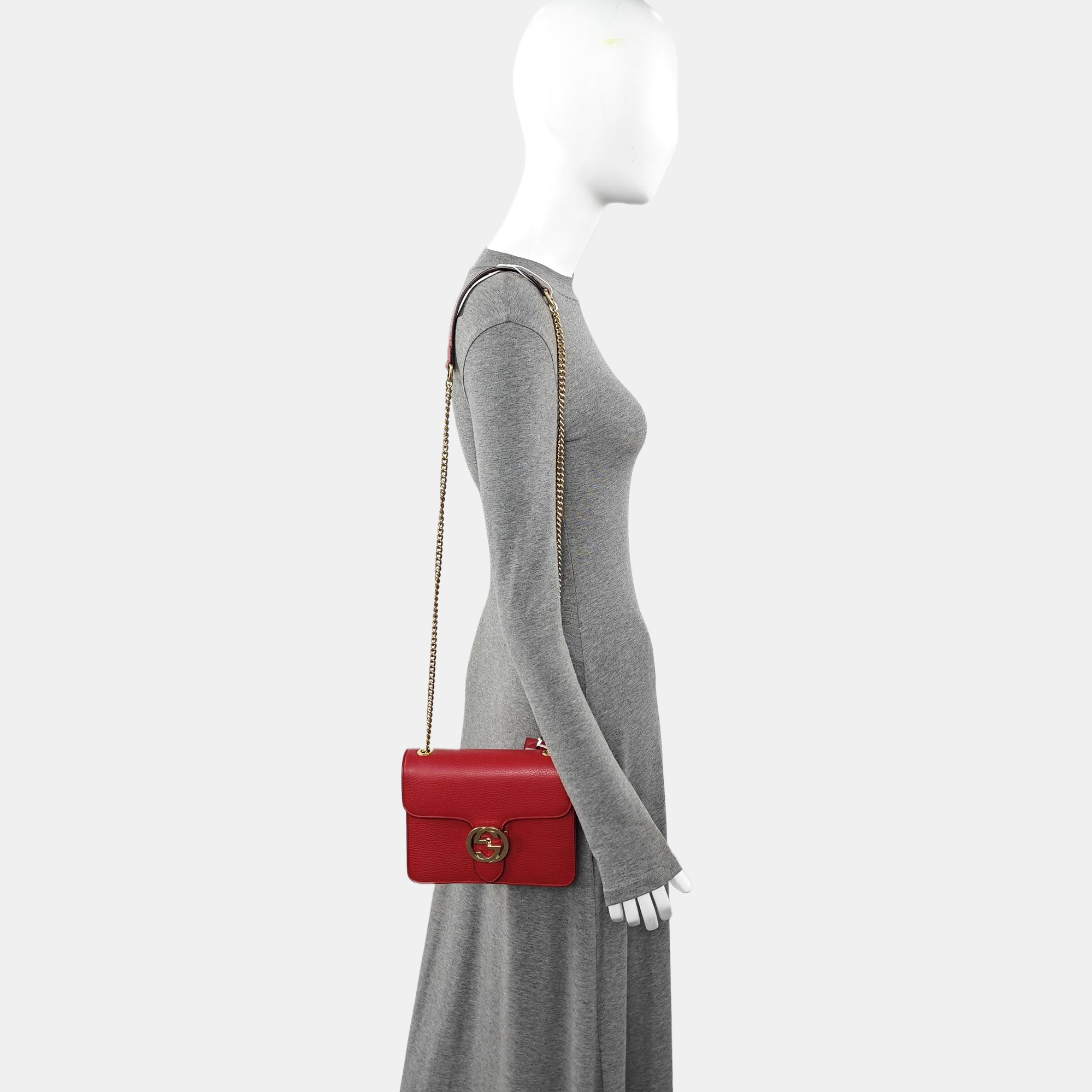Interlocking G Small Calfskin Red