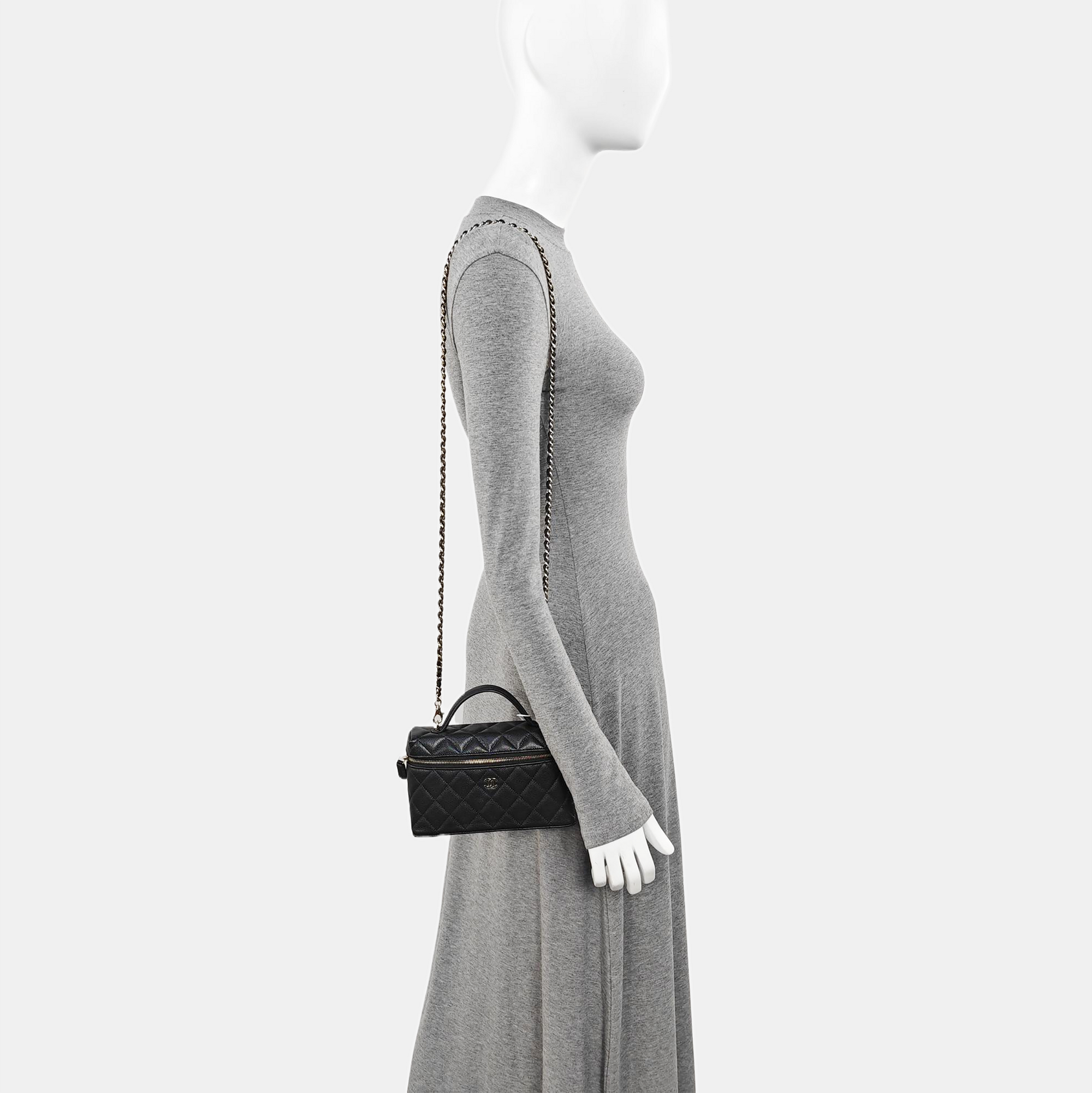 Quilted Grained Calfskin Shoulder Bag Black