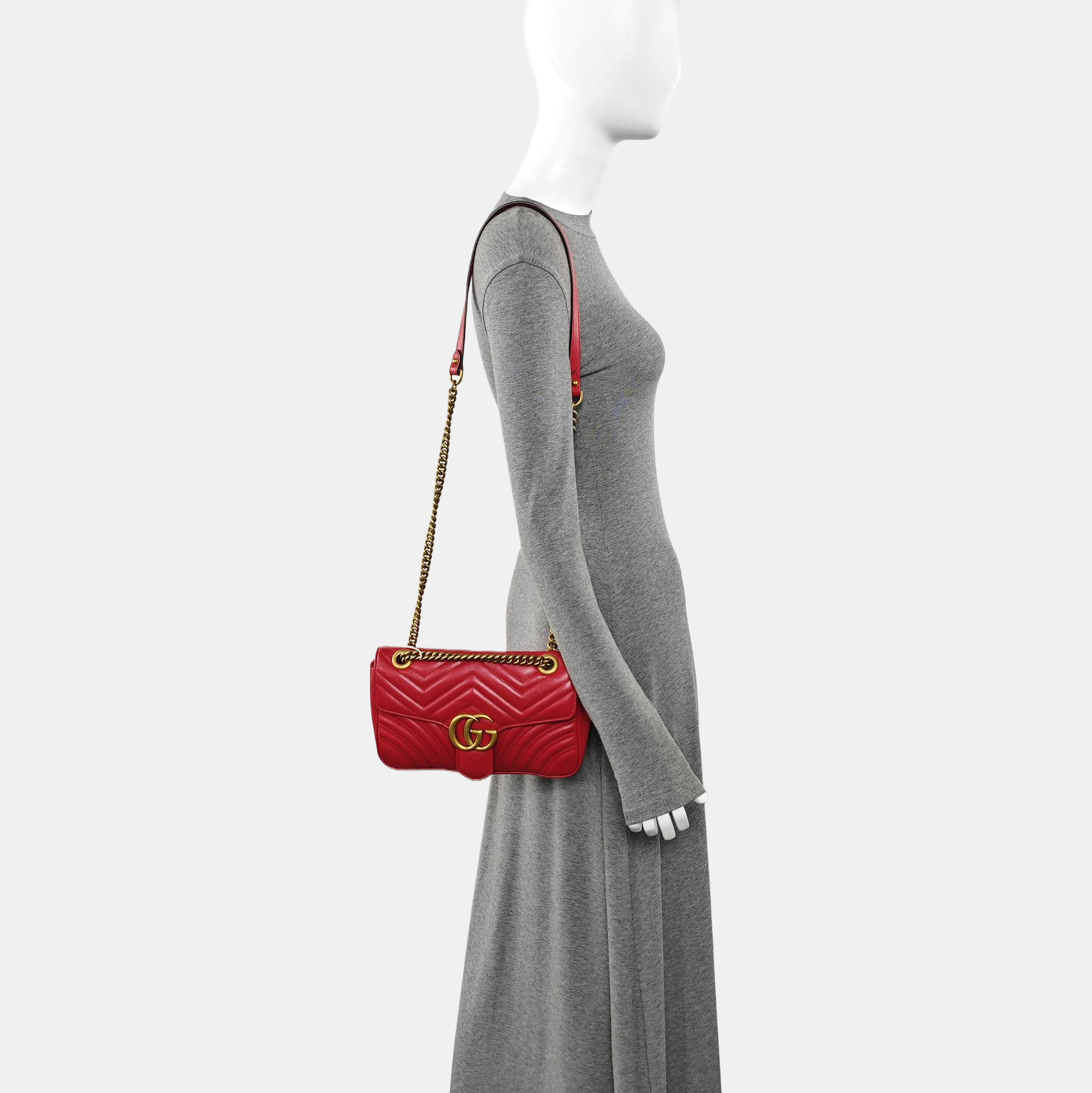 GG Marmont Medium Quilted Calfskin Red