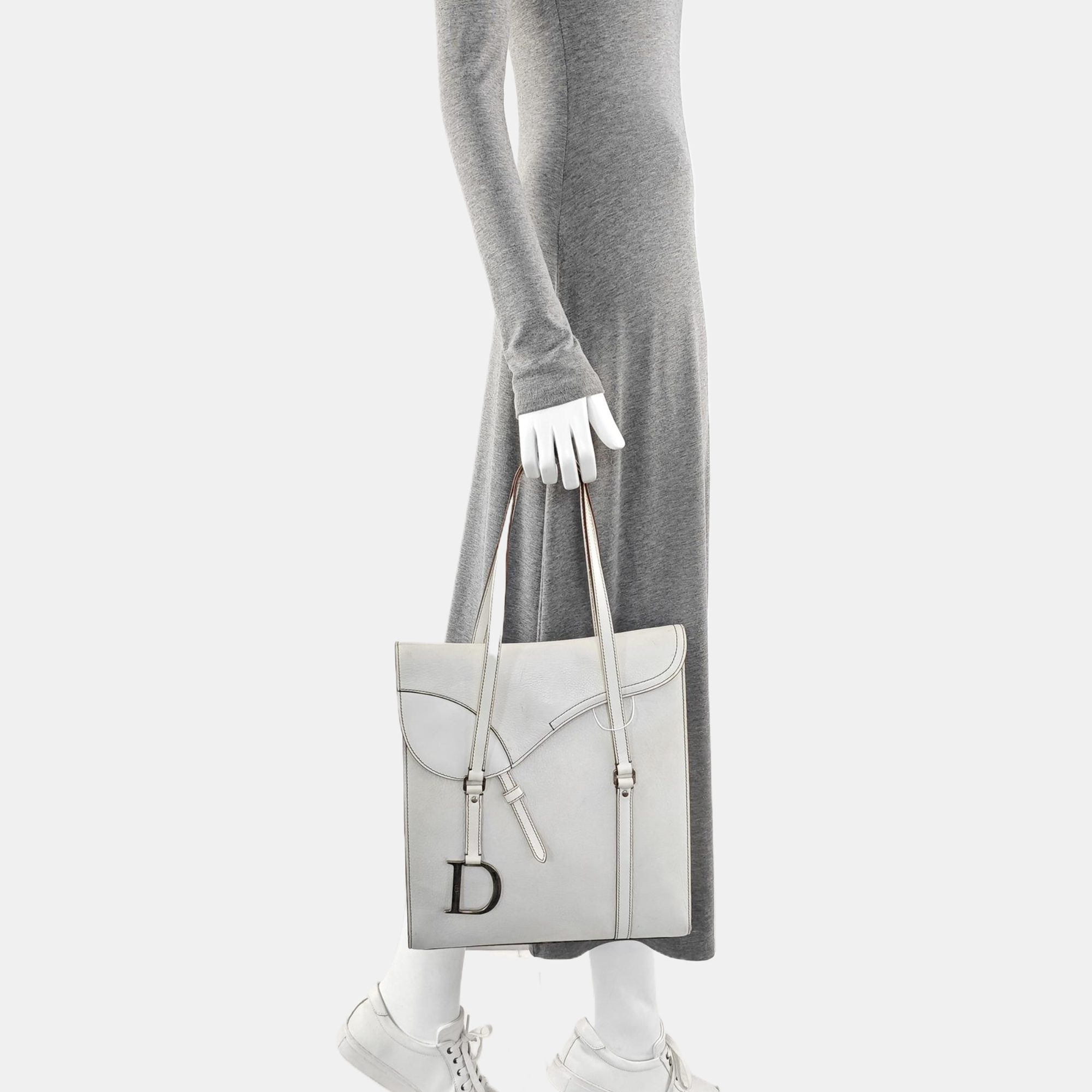 Saddle Medium Calfskin White