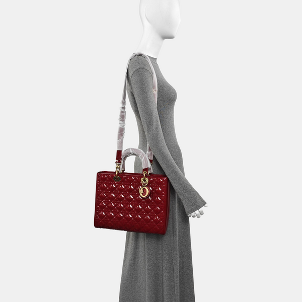 Lady Dior Large Cannage Patent Leather Red