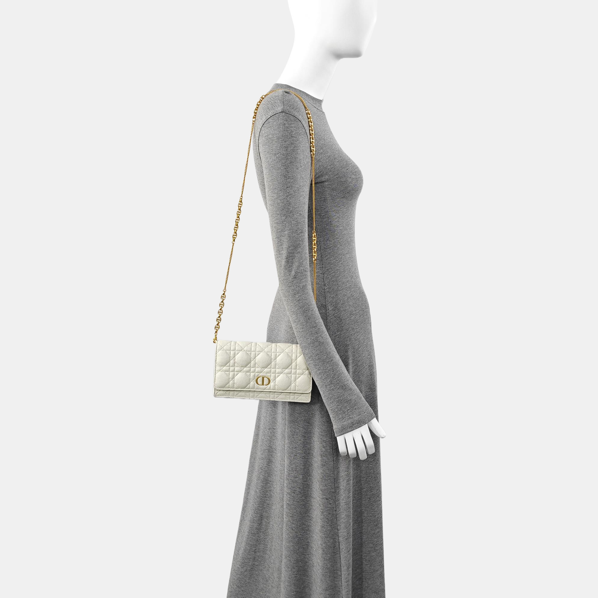 Authenticated pre-owned  Dior Caro Quilted Calfskin White - Shoulder Bag at Looply