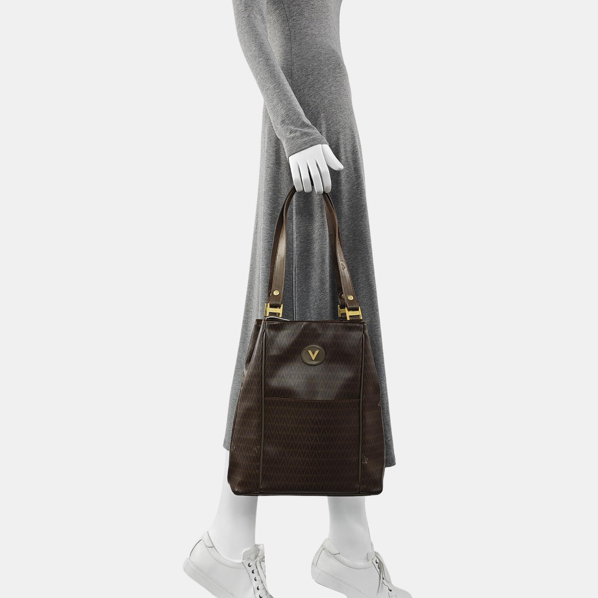 Coated Canvas Tote Bag Large Brown