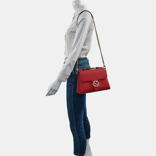 Interlocking G Large Calfskin Red