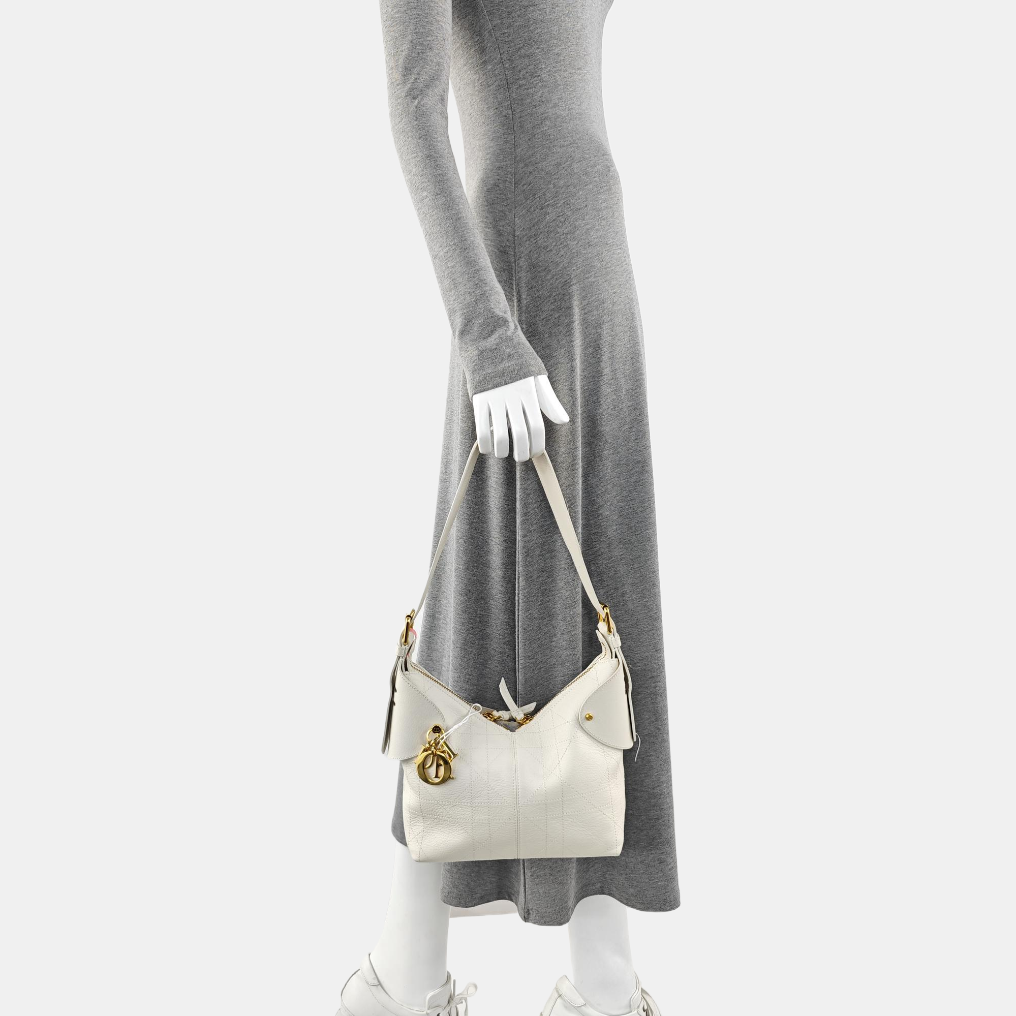 Cannage Calfskin Shoulder Bag Small White