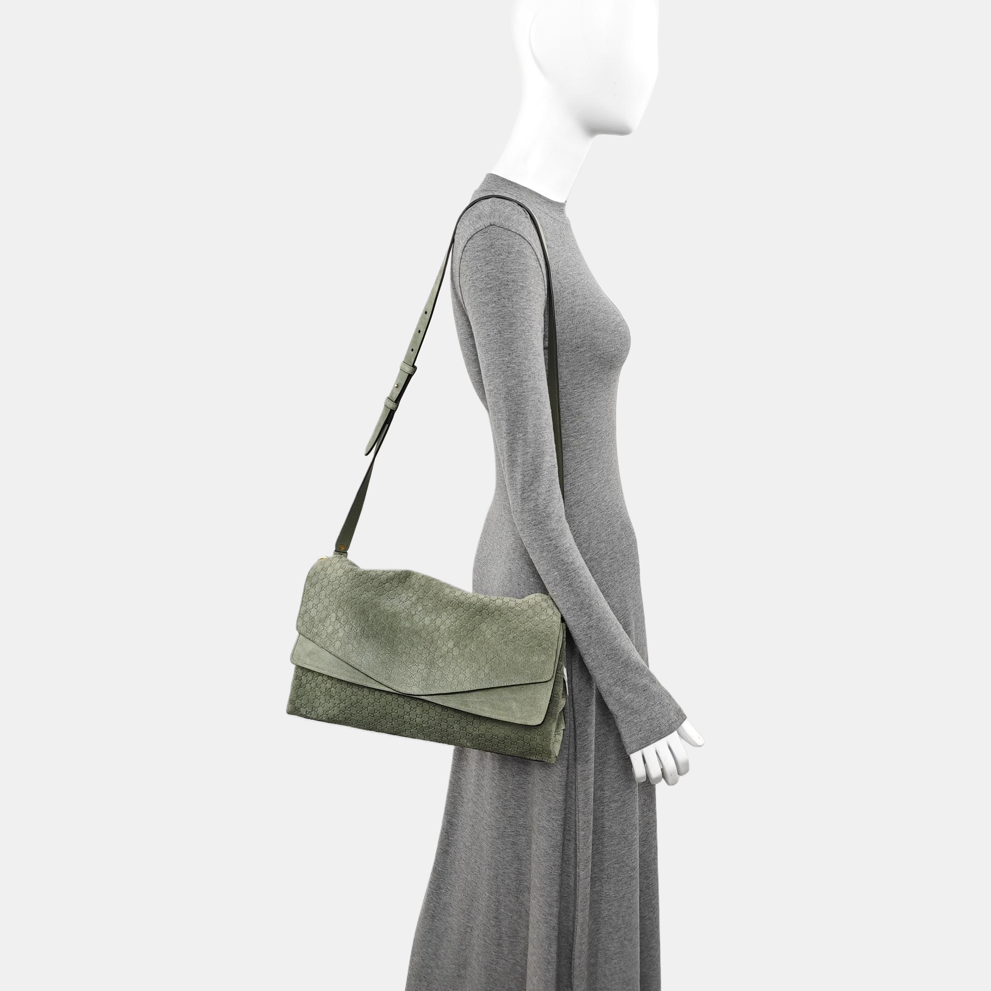 Monogram Suede Shoulder Bag Green