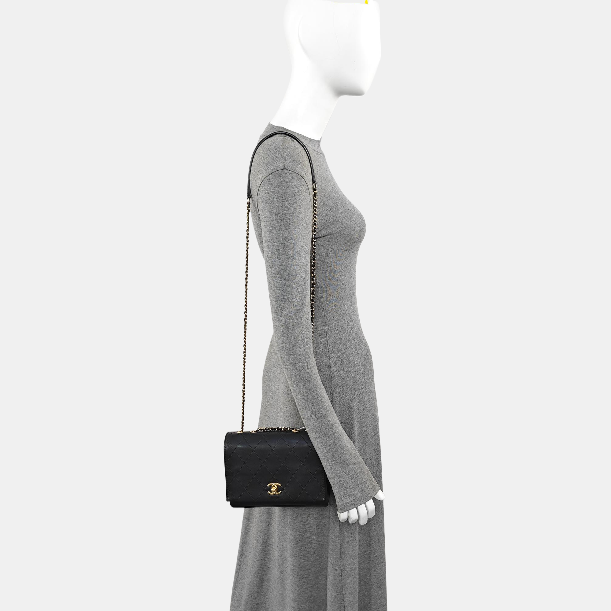 Quilted Calfskin Shoulder Bag Black
