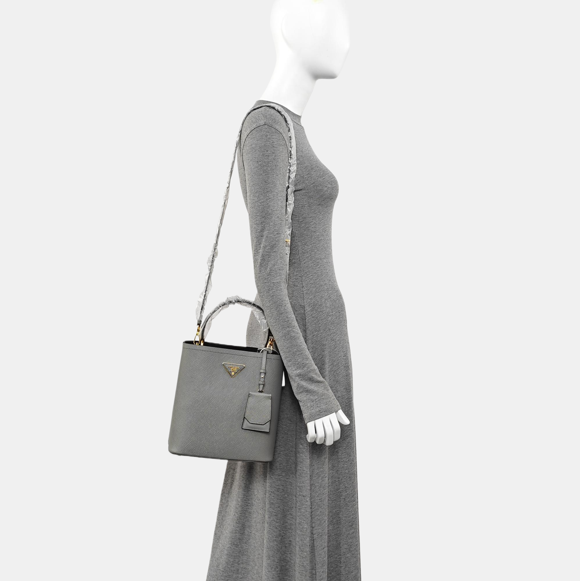 Panier Medium Saffiano Calfskin Gray