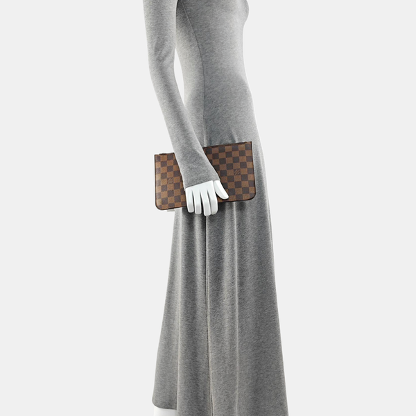 Damier Ebene Coated Canvas Clutch Brown