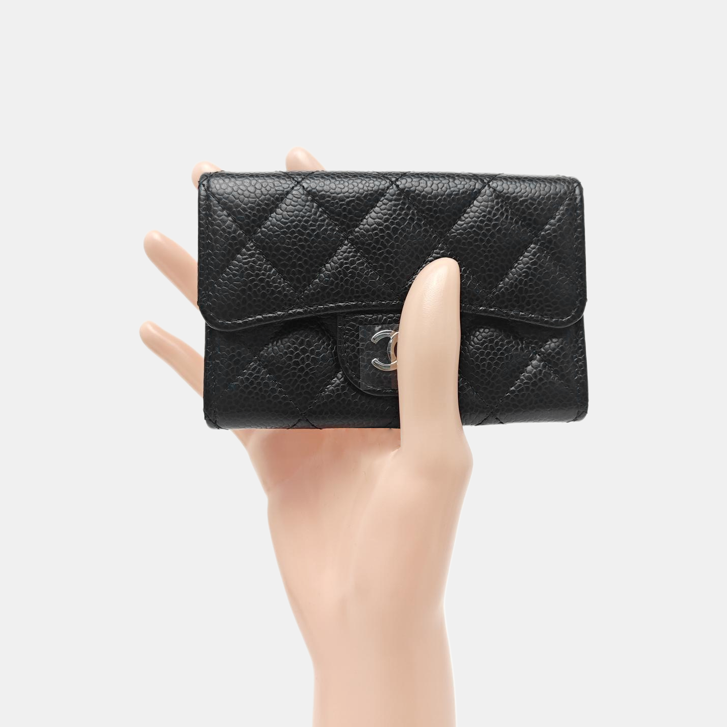 Quilted Grained Calfskin Wallet Black
