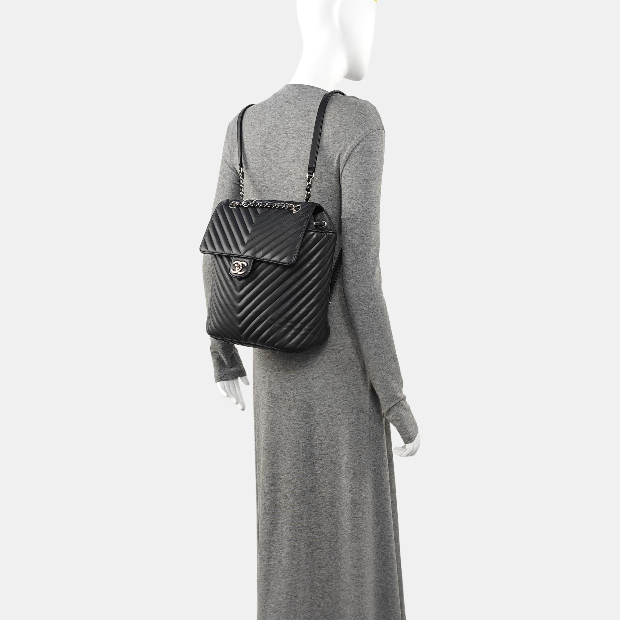 Chevron Calfskin Backpack Black