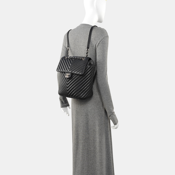 Chevron Calfskin Backpack Black