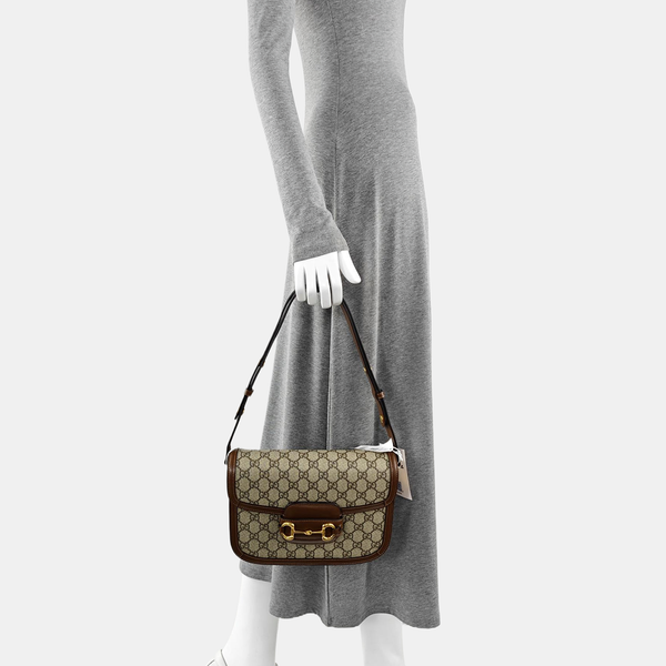 Horsebit 1955 Medium Monogram Coated Canvas Beige