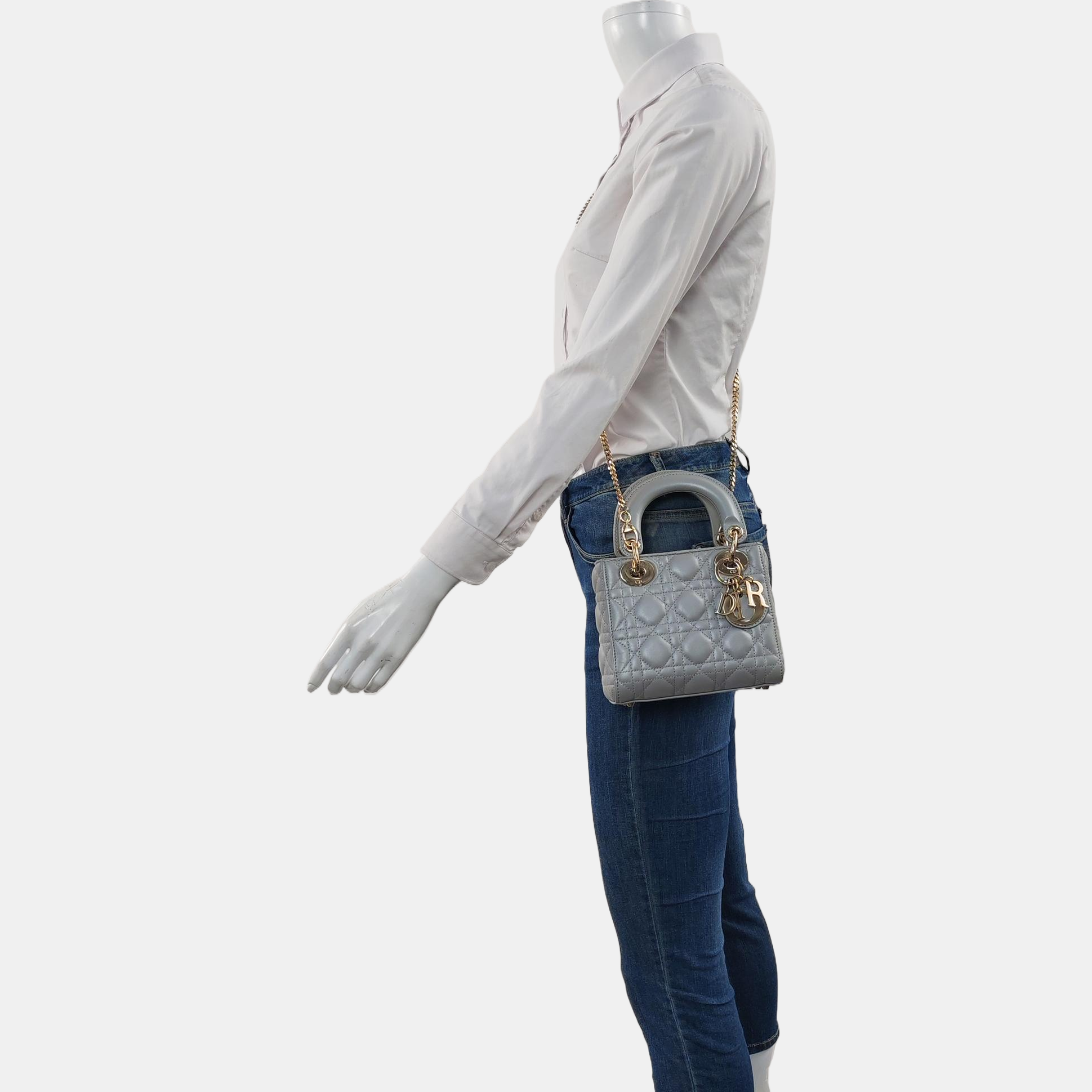 Lady Dior Mini Cannage Lambskin Gray