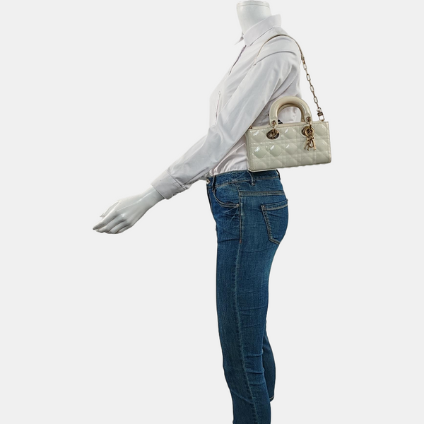 Lady D-Joy Small Cannage Patent Leather Beige