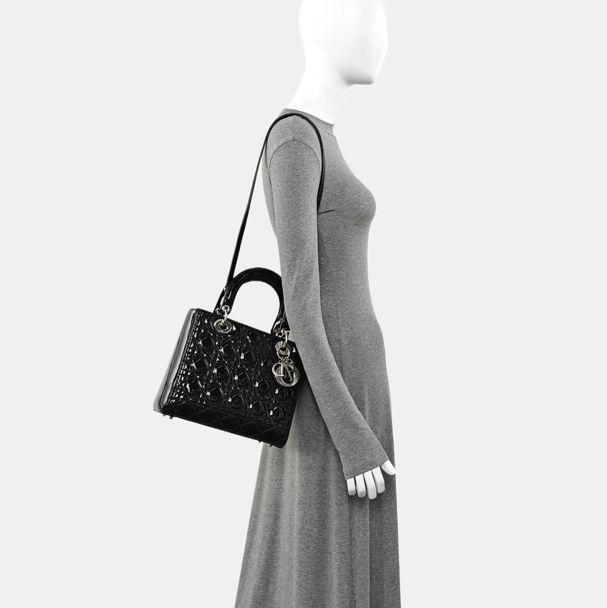 Lady Dior Medium Cannage Patent Leather Black