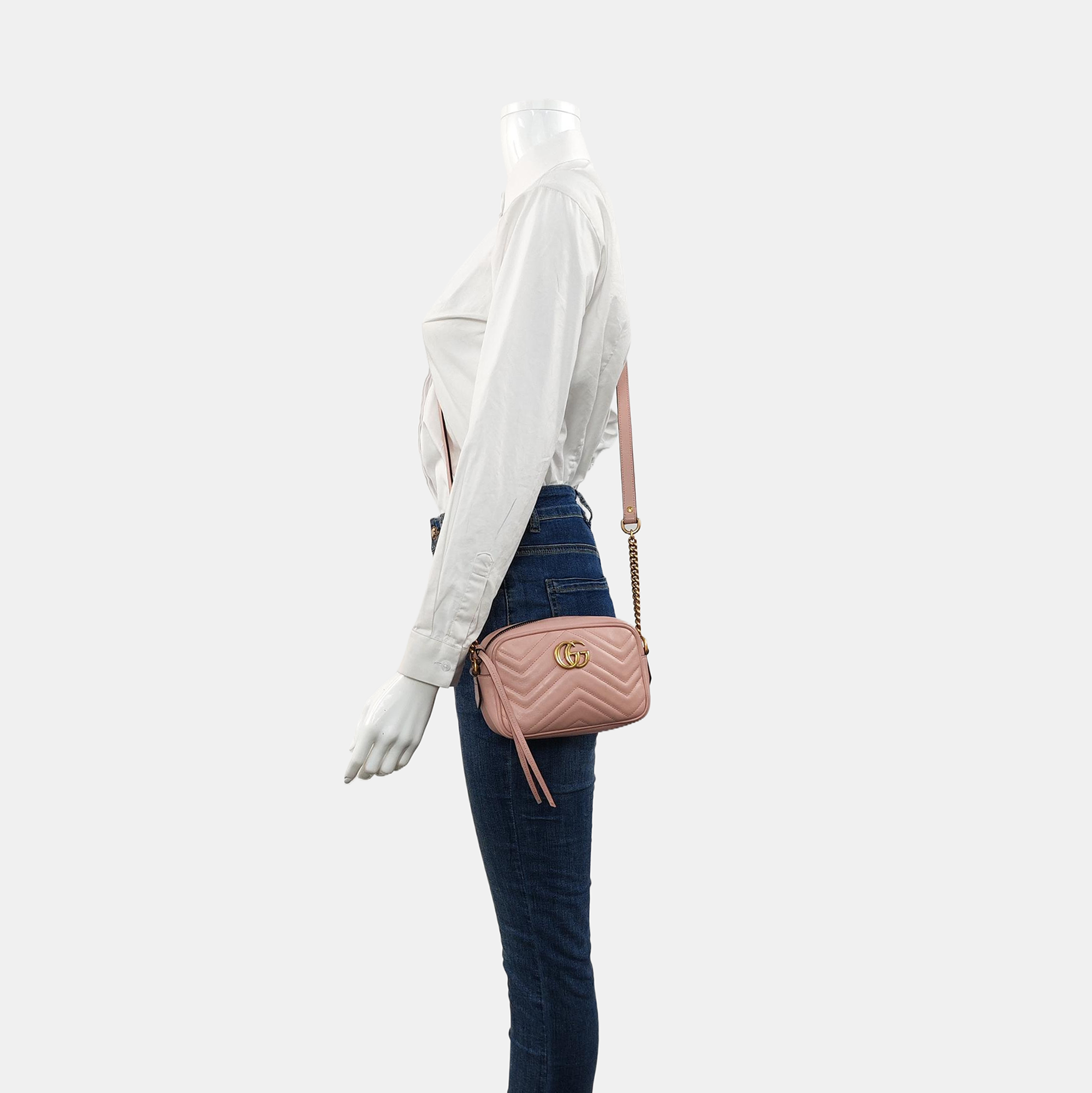 Authenticated pre-owned  GG Marmont Mini Quilted Calfskin Pink - Crossbody Bag at Looply