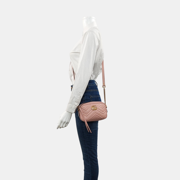 Authenticated pre-owned  GG Marmont Mini Quilted Calfskin Pink - Crossbody Bag at Looply