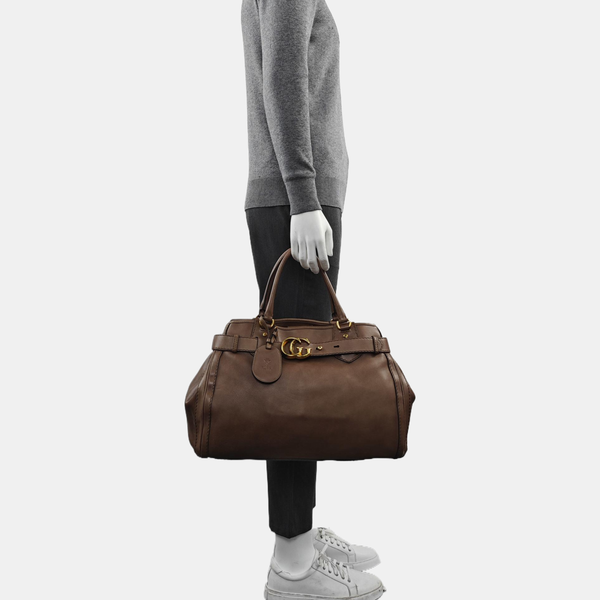 Calfskin Top Handle Bag Brown