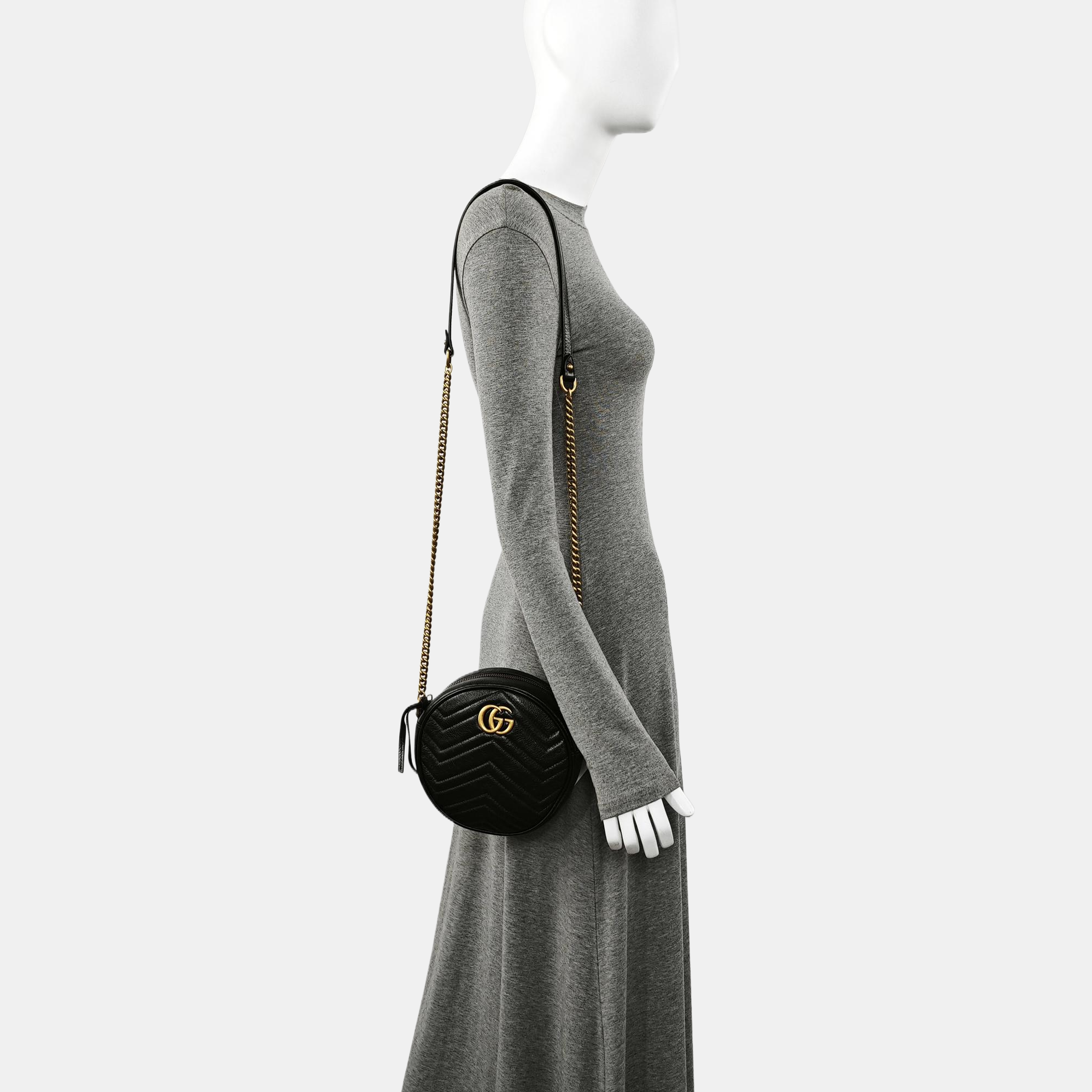 Authenticated pre-owned  GG Marmont Mini Quilted Calfskin Black - Shoulder Bag at Looply