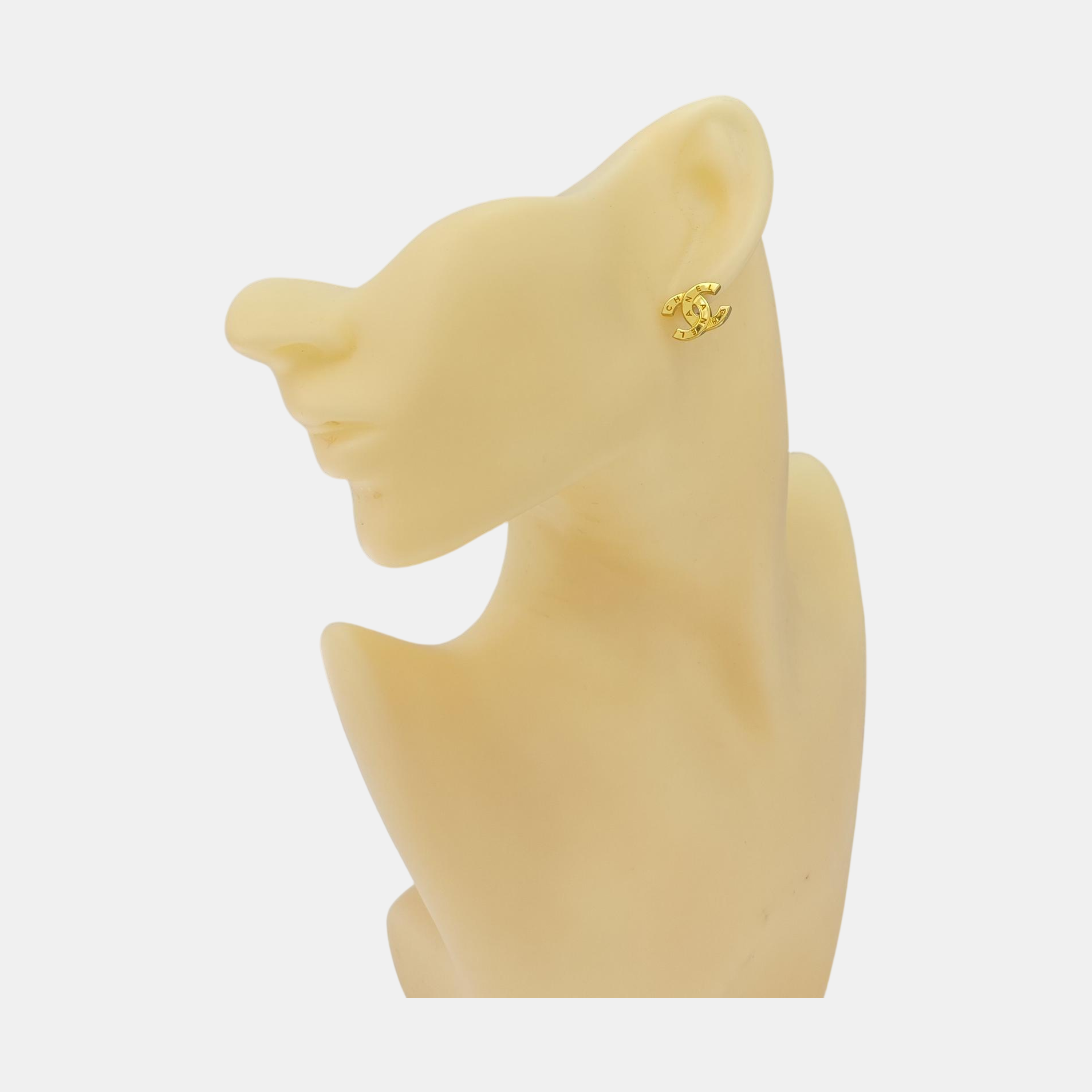CC Logo Metal Gold Stud Earrings