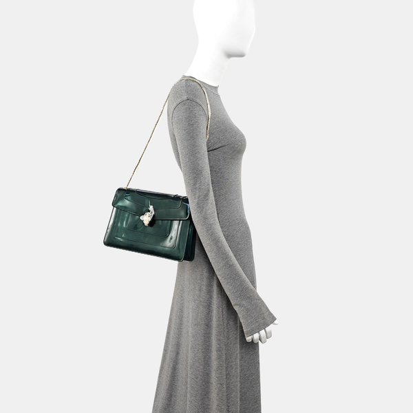 SERPENTI FOREVER Quilted Patent Leather Green