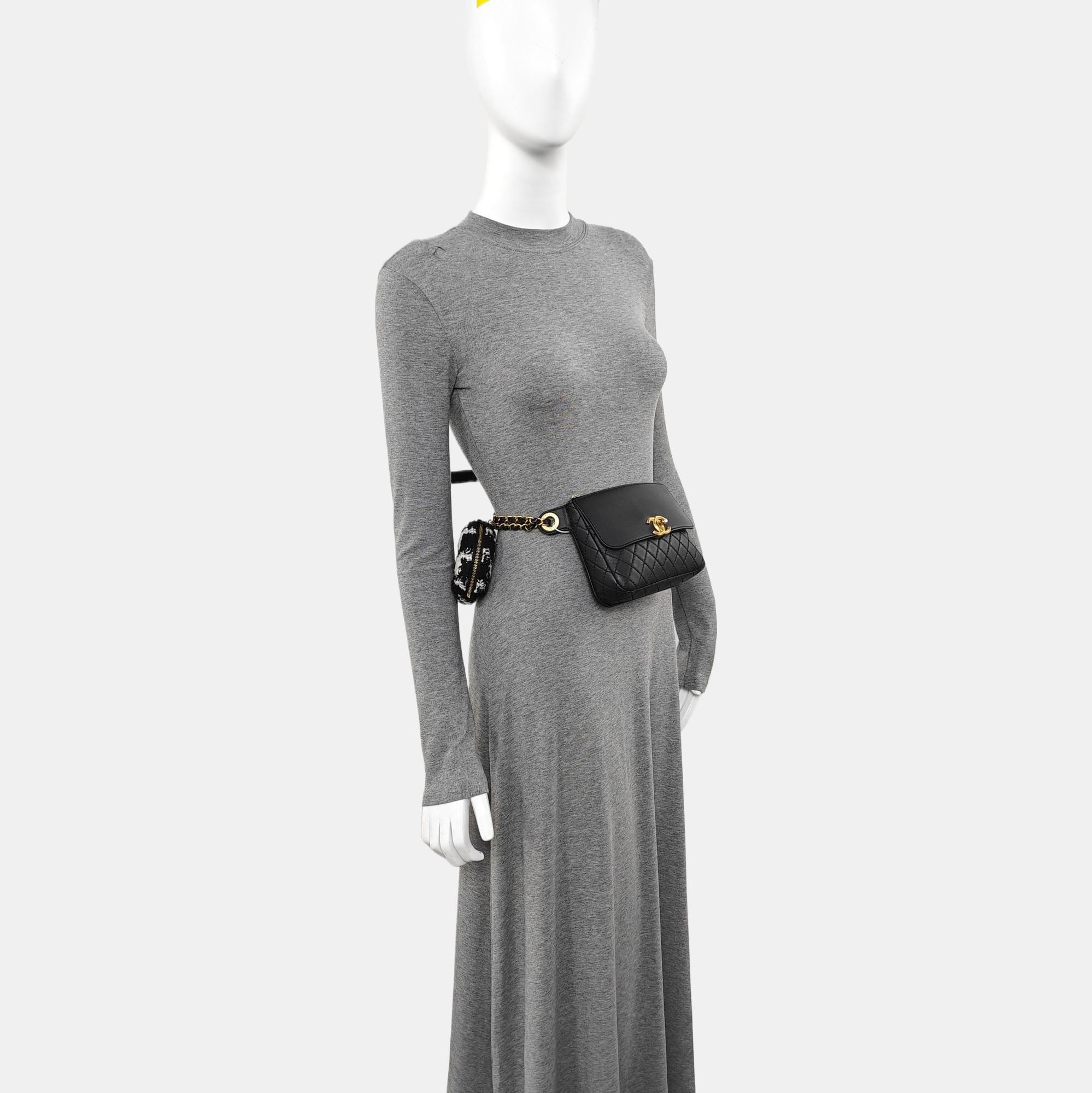 Quilted Leather Belt Bag Black