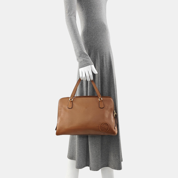 Calfskin Top Handle Bag Brown