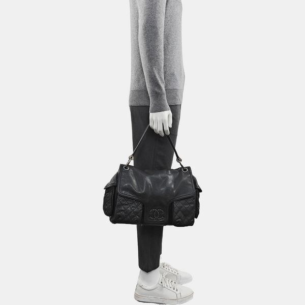 Quilted Grained Calfskin Top Handle Bag Gray
