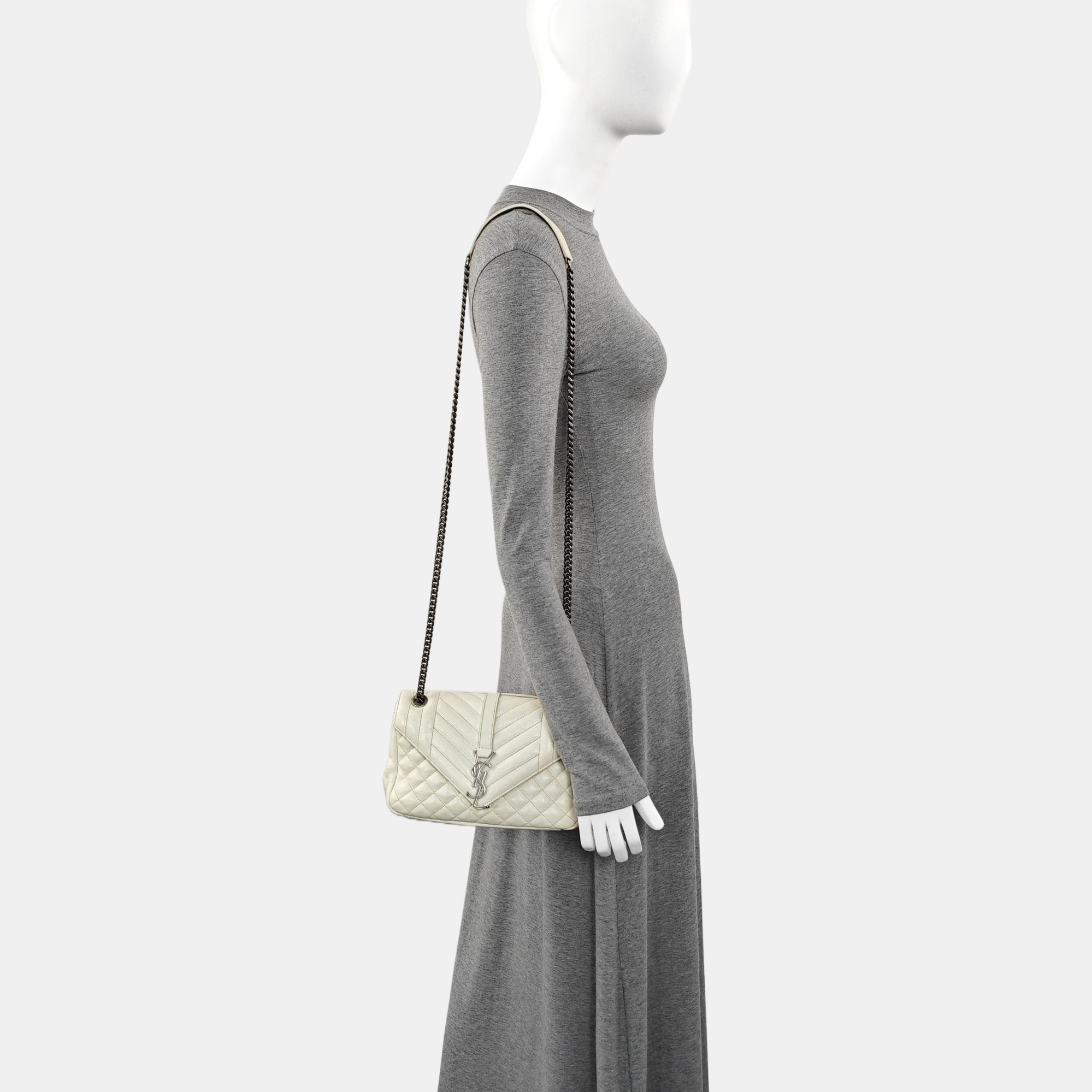 Chevron Calfskin Shoulder Bag White